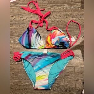 Everyday Sunday Rainbow Swirl Bikini with Pink Straps